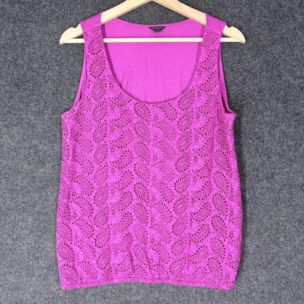 Ann Taylor Tank Women M Medium Pink Paisley Embroidered Sleeveless Wide Strap